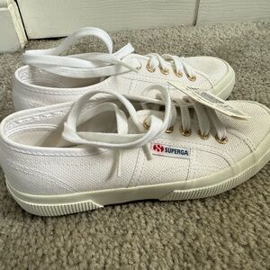 Superga Cota White Canvas Low-Top Sneakers with Gold Eyelets